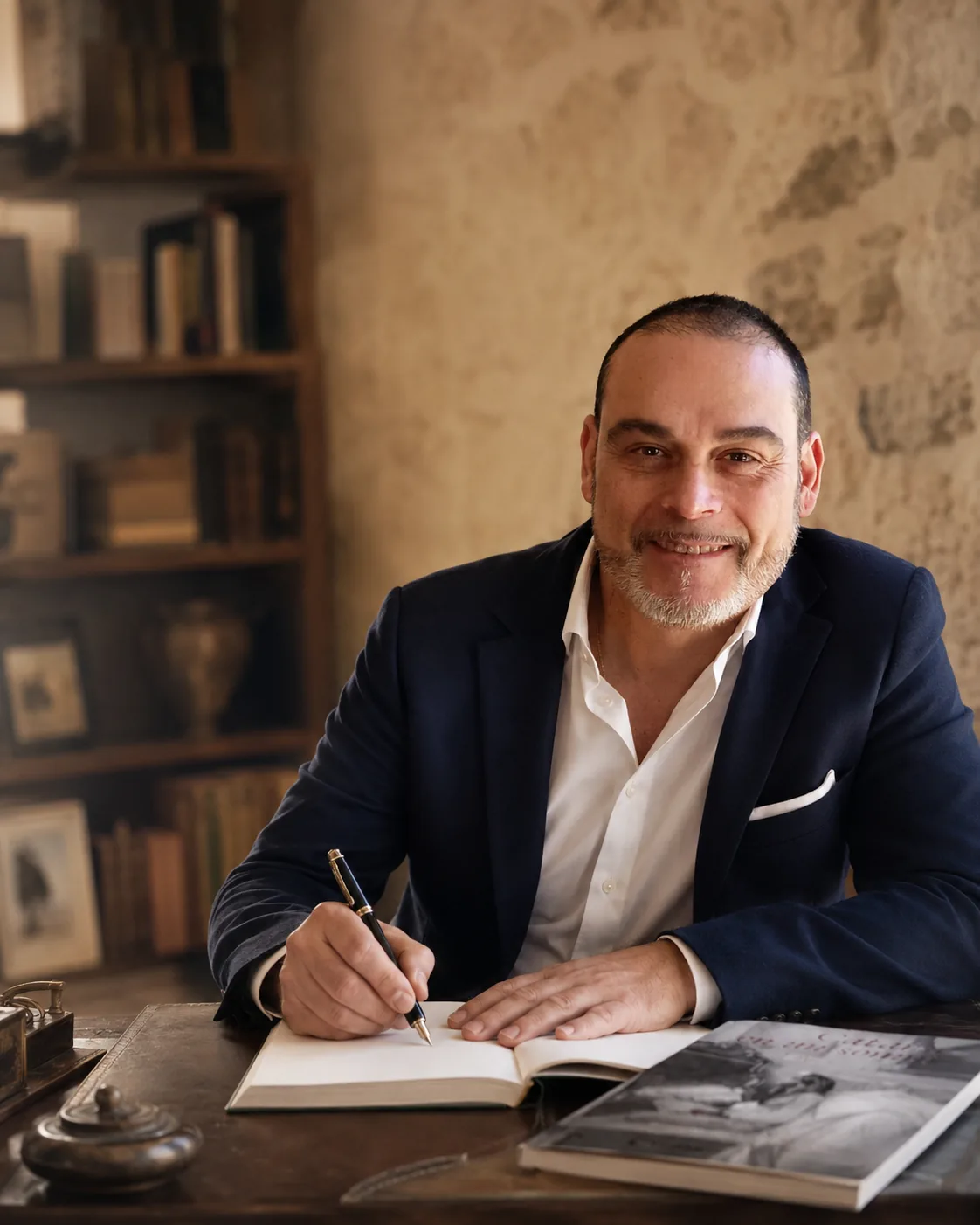 Josep Cortés Al-Aragonés escrivint al seu estudi